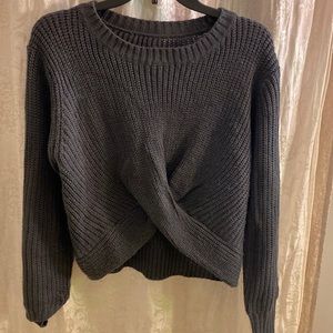 Knot front dark gray knit sweater